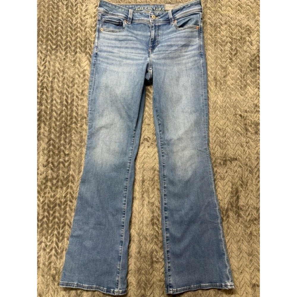 American Eagle Kick Boot Jeans Womens 10 Next Level Stretch Low Rise Indigo 0579